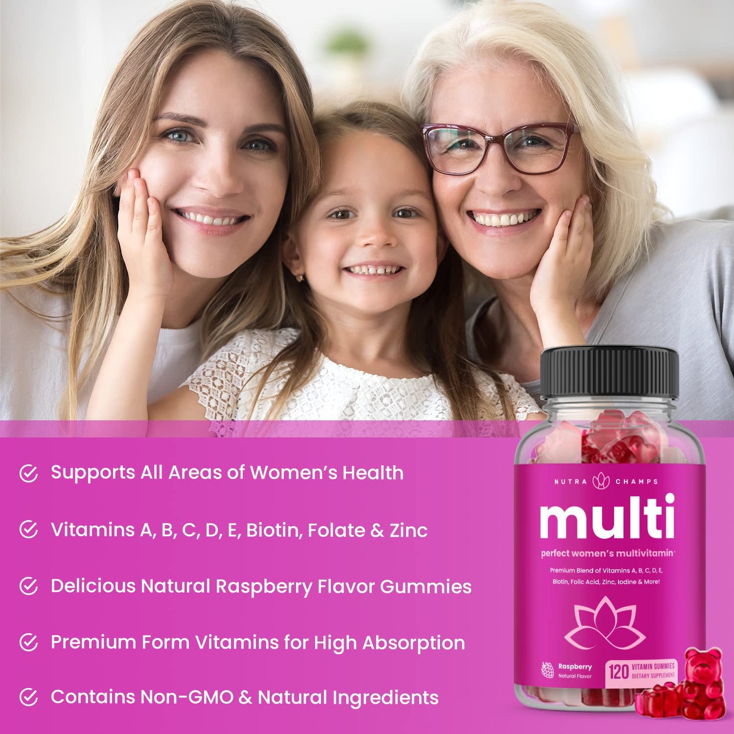 NutraChamps Biotin Gummies and Women's Multivitamin Gummies, 2-Pack