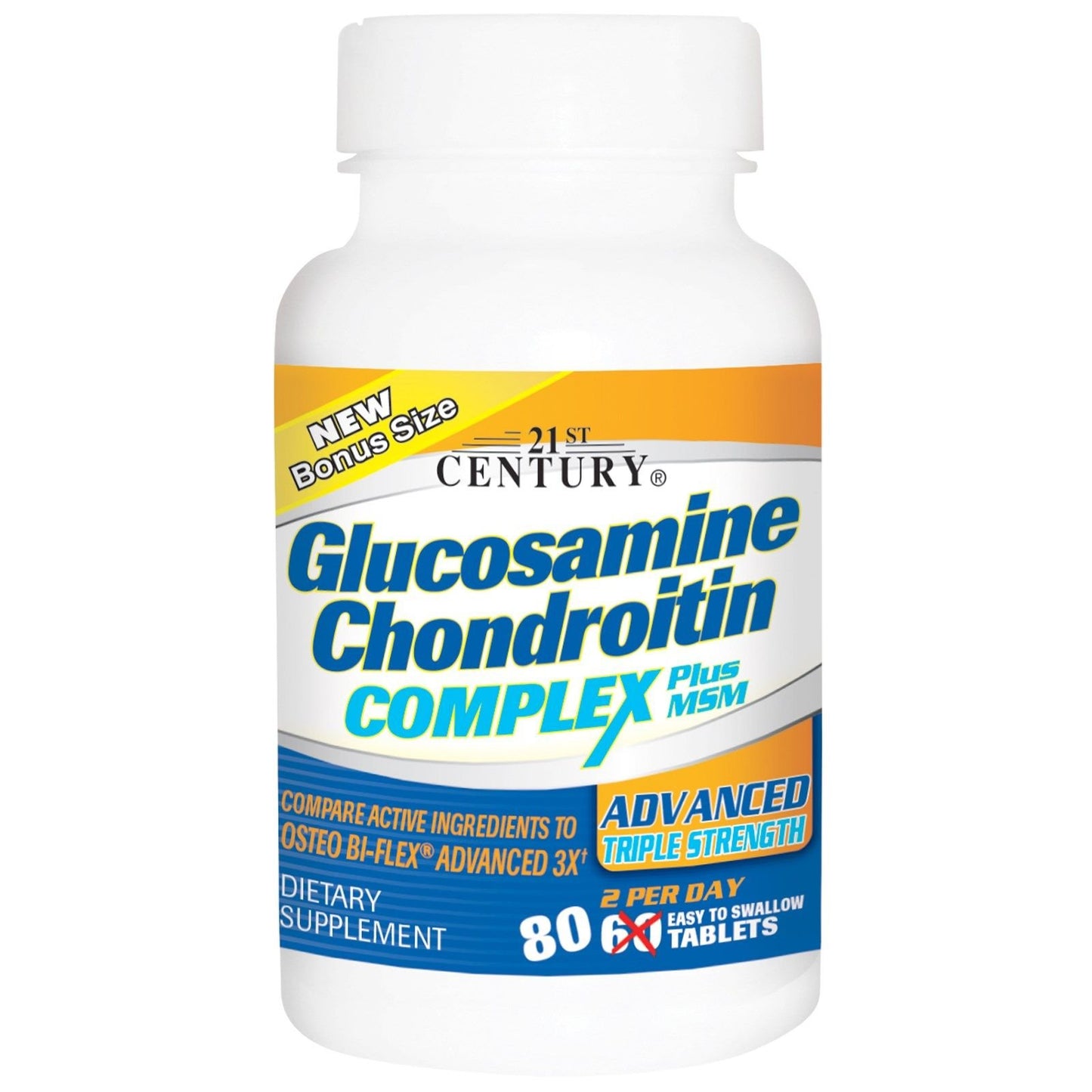 21st Century Glucosamine Chondroitin Complex Plus MSM Advanced Triple Strength, 60 Tablets