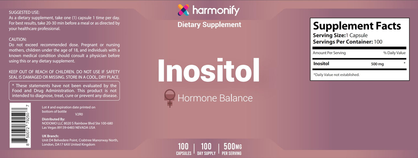HARMONIFY Inositol Supplement 500mg Capsules, 100 Count