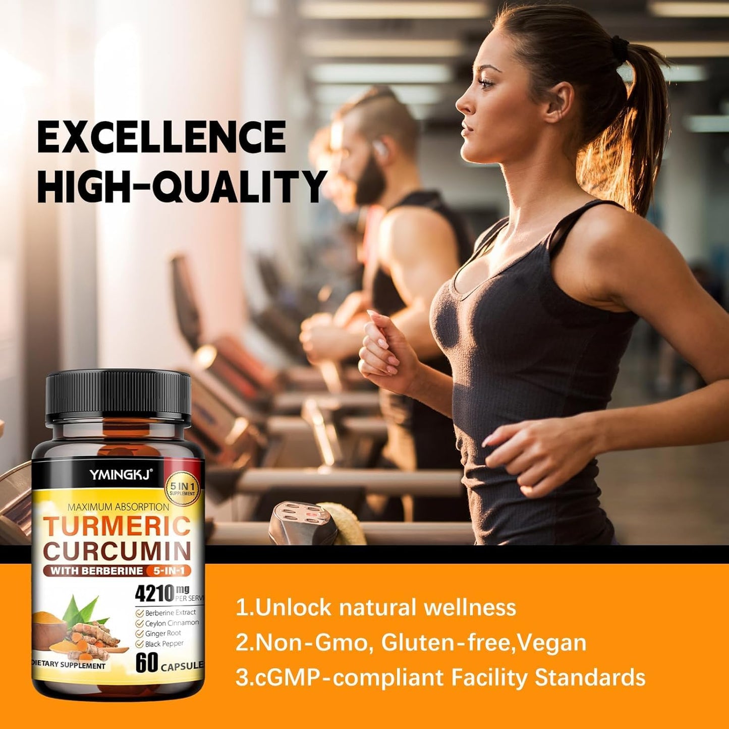 YMINGKJ Turmeric Curcumin Supplement with Black Pepper & Bioactive Botanicals 60 Capsules