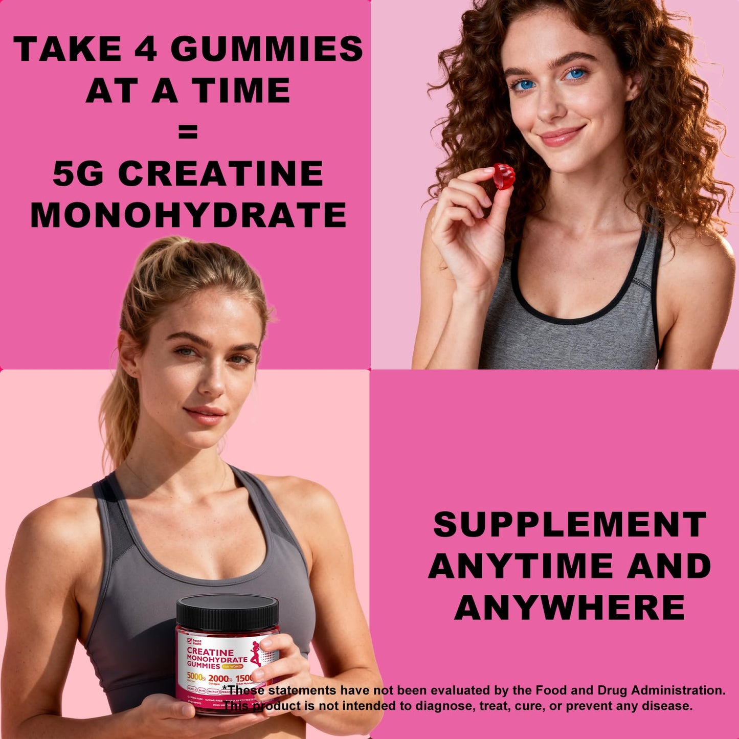Sound Health Organic 12 in 1 Creatine Gummies, Strawberry Flavor, 120 Count