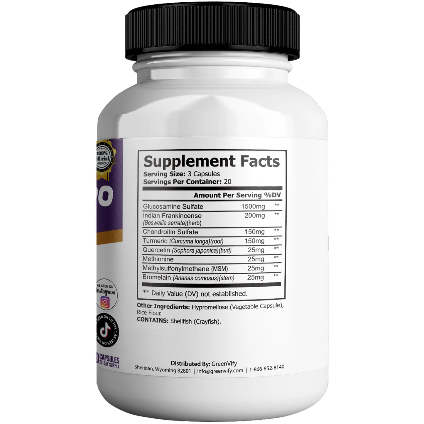GREENVIFY Balmorex Pro Max Extra Strength Joint Support Supplement Capsules, 180 Count