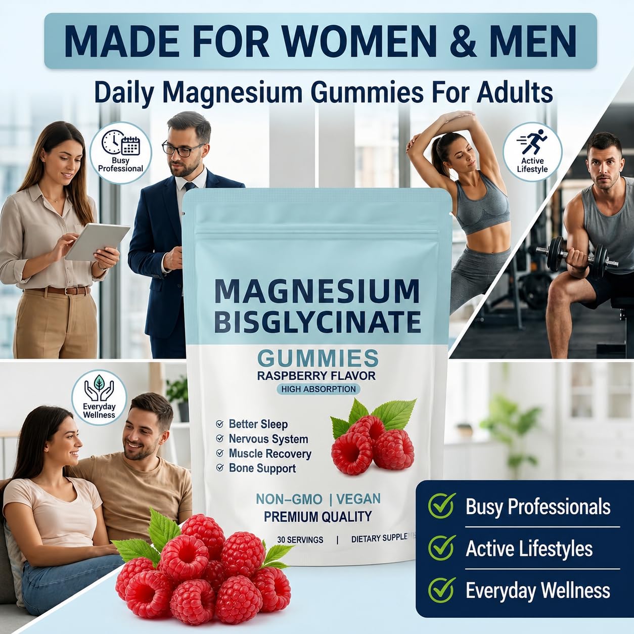 Galriva Magnesium Bisglycinate Gummies 400mg, High Absorption Magnesium Glycinate, Raspberry Flavor, Vegan, 1 Gummy