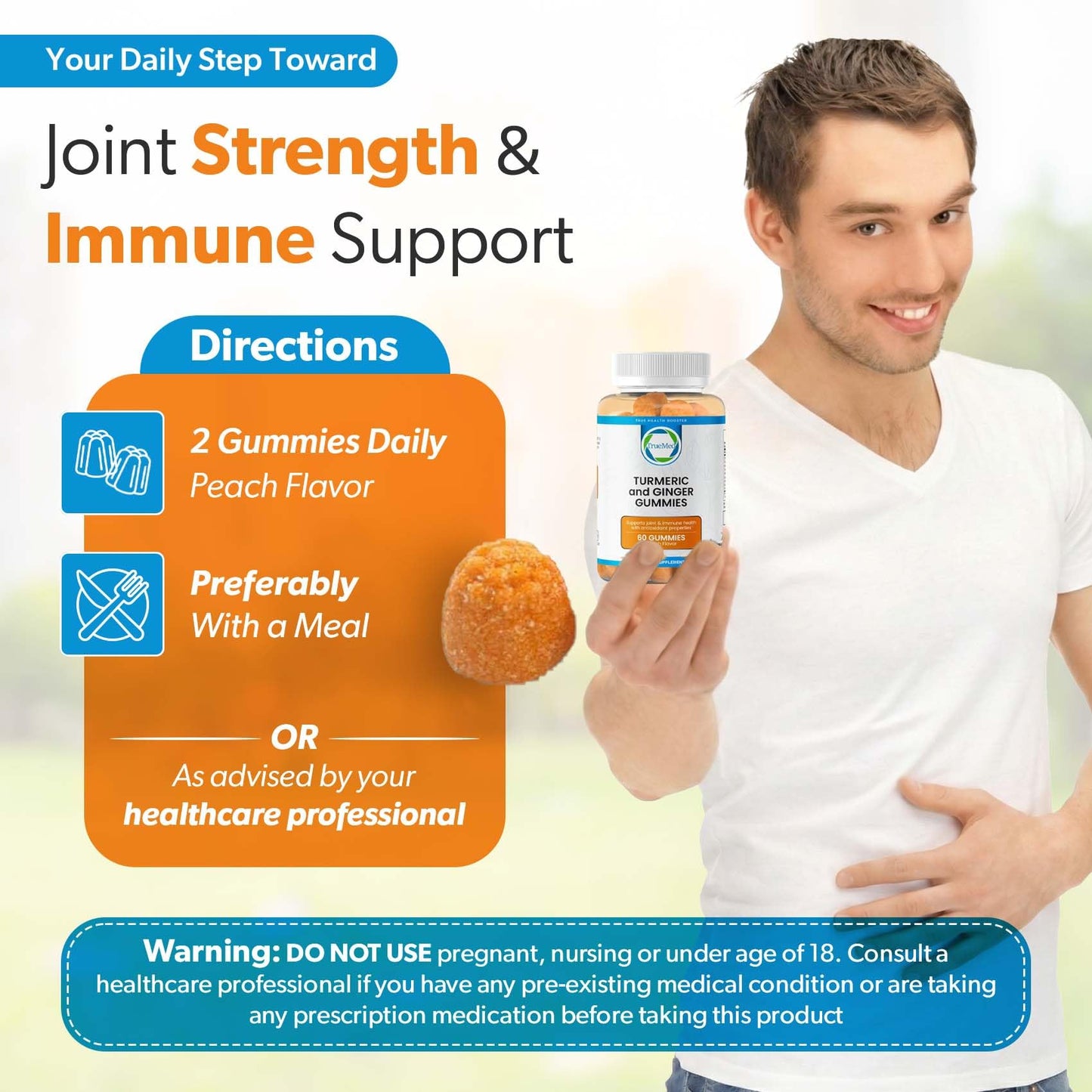 TRUEMED Turmeric and Ginger Supplement Gummy, 60 Gummies