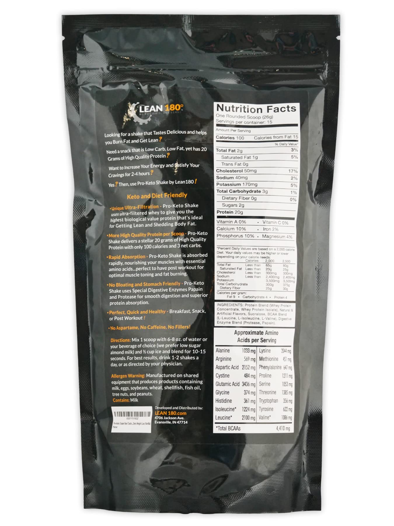 Lean 180 Pro Keto Shake Powder Vanilla 13.75 Ounce