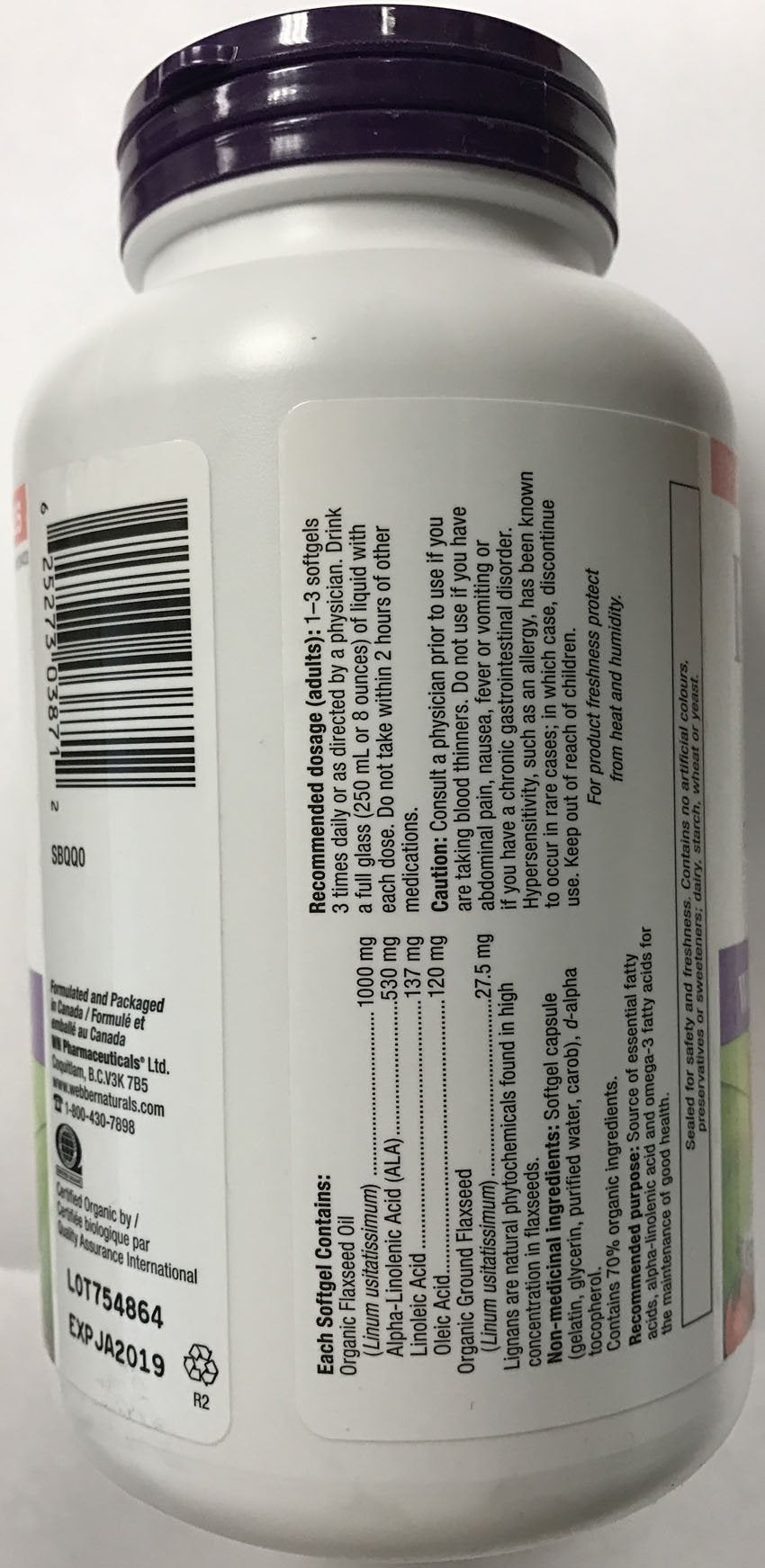 Webber Naturals Flaxseed Oil Cold Pressed 1000 mg Capsules, 1 Count