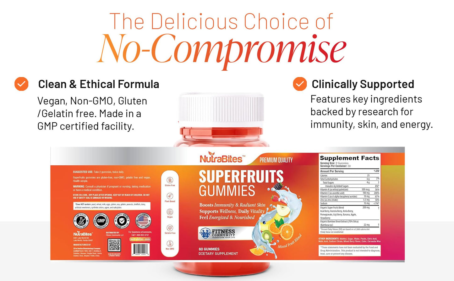 NutraBites Superfruit Gummies with Antioxidants, Vitamin C & Zinc - Immune Support & Radiant Skin - All-Natural Energy - Vegan, Non-GMO & Gluten-Free - Delicious Berry Flavor, 60 Gummies