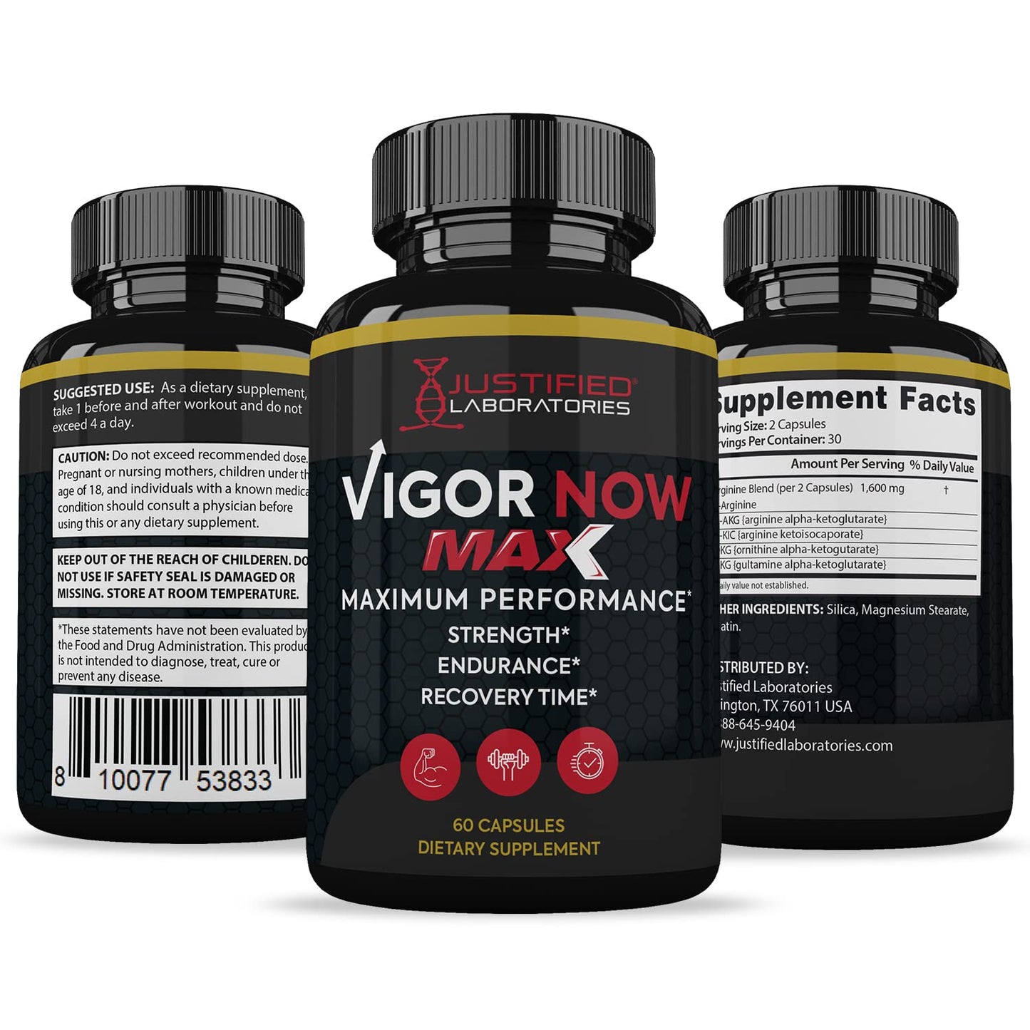 Justified Laboratories Vigor Now Max 1600MG All Natural Advanced Men's Health Formula 300 Capsules