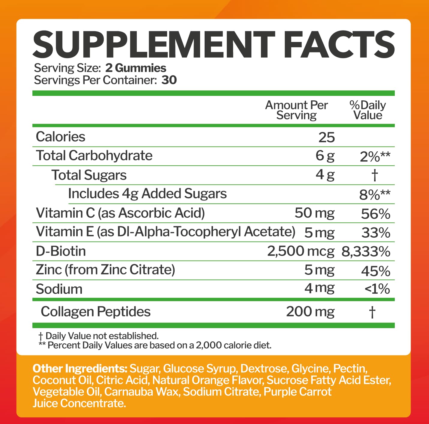 Just Nutrients Collagen Peptides Gummies with Biotin, Vitamin C & E for Women & Men - Premium Hydrolyzed Collagen Type I & III for Hair, Skin & Nails Support - Gluten-Free, Non-GMO - 60 Gummies