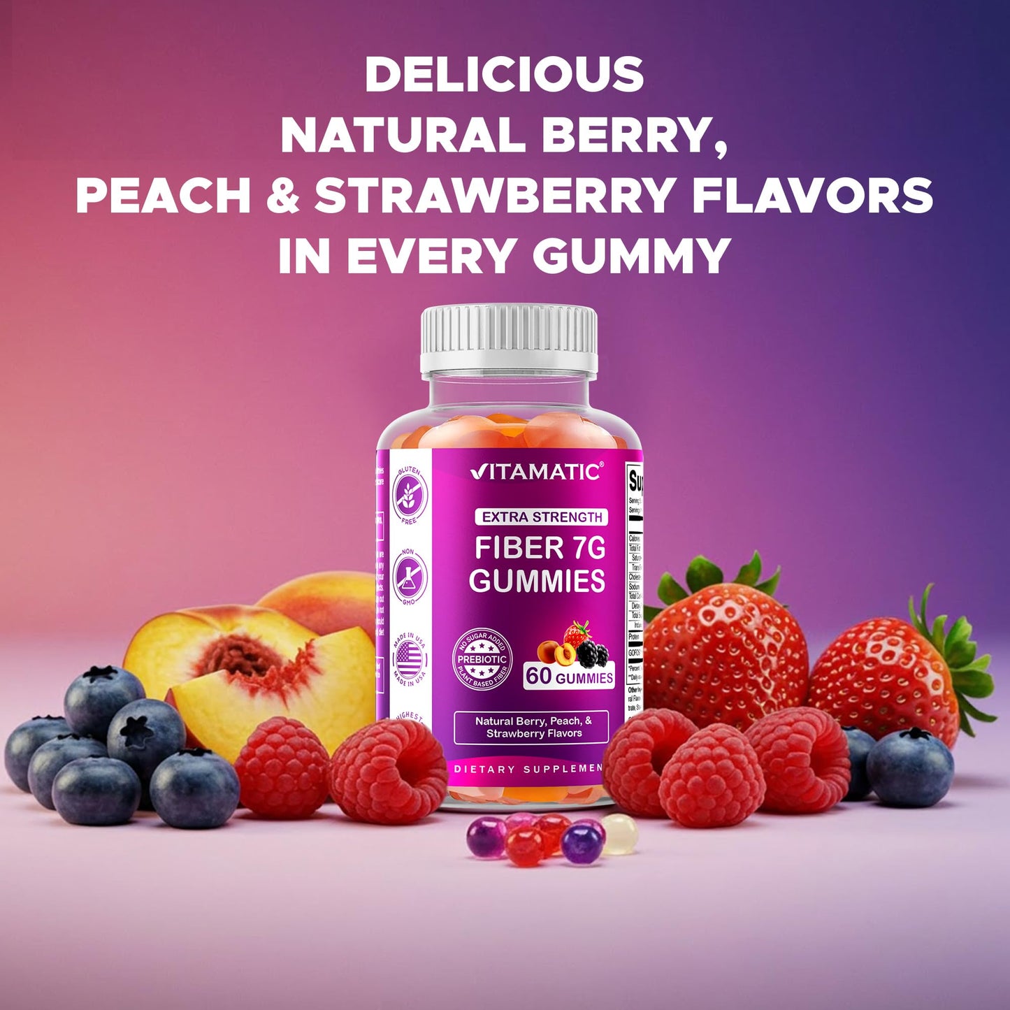 Vitamatic Prebiotic Fiber Gummies for Adults 120 Count