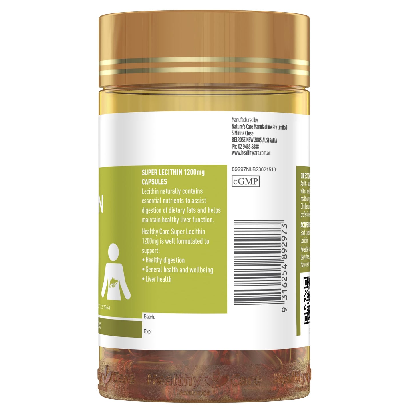 Healthy Care Lecithin 1200mg Capsules, 100 Count