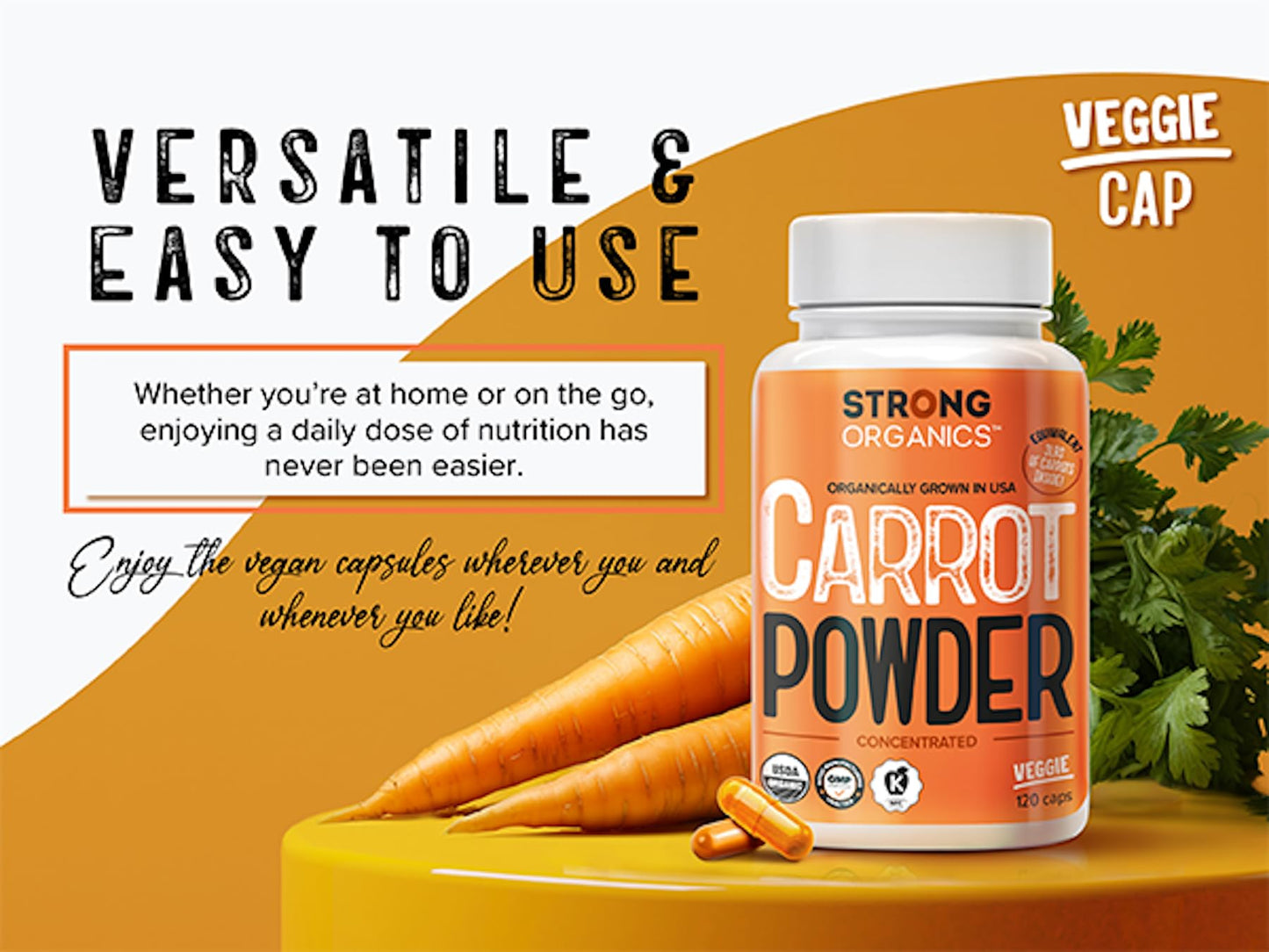 Strong Organics Organic Carrot Juice Powder USA Grown Eye & Skin Health Capsules 120