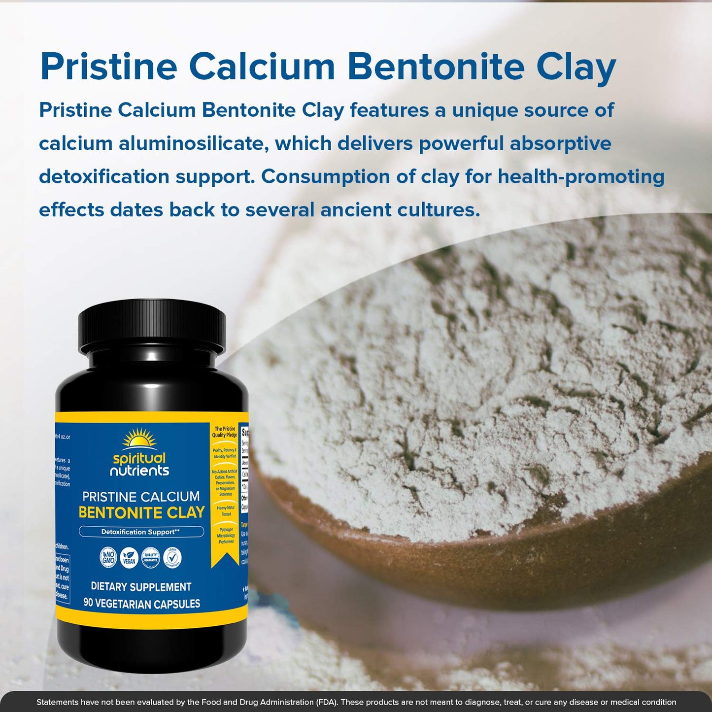 Spiritual Nutrients Pristine Calcium Bentonite Clay Capsules 90 Count