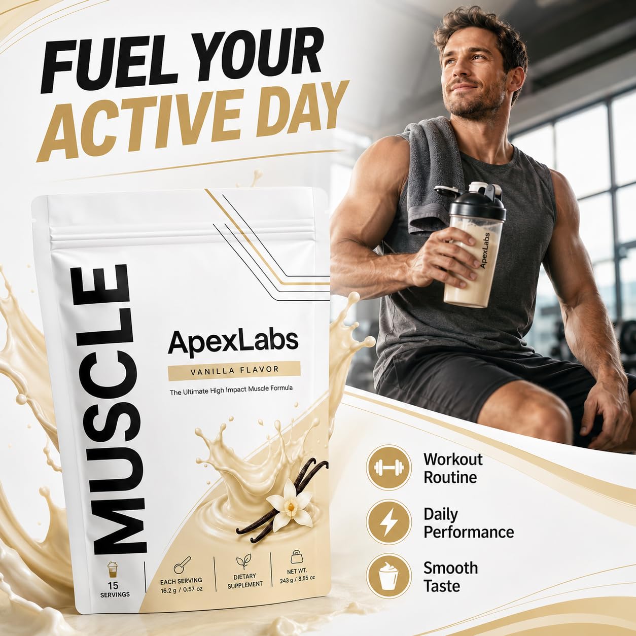 Apex Labs Muscle Powder Vanilla Flavor, 1 Ounce
