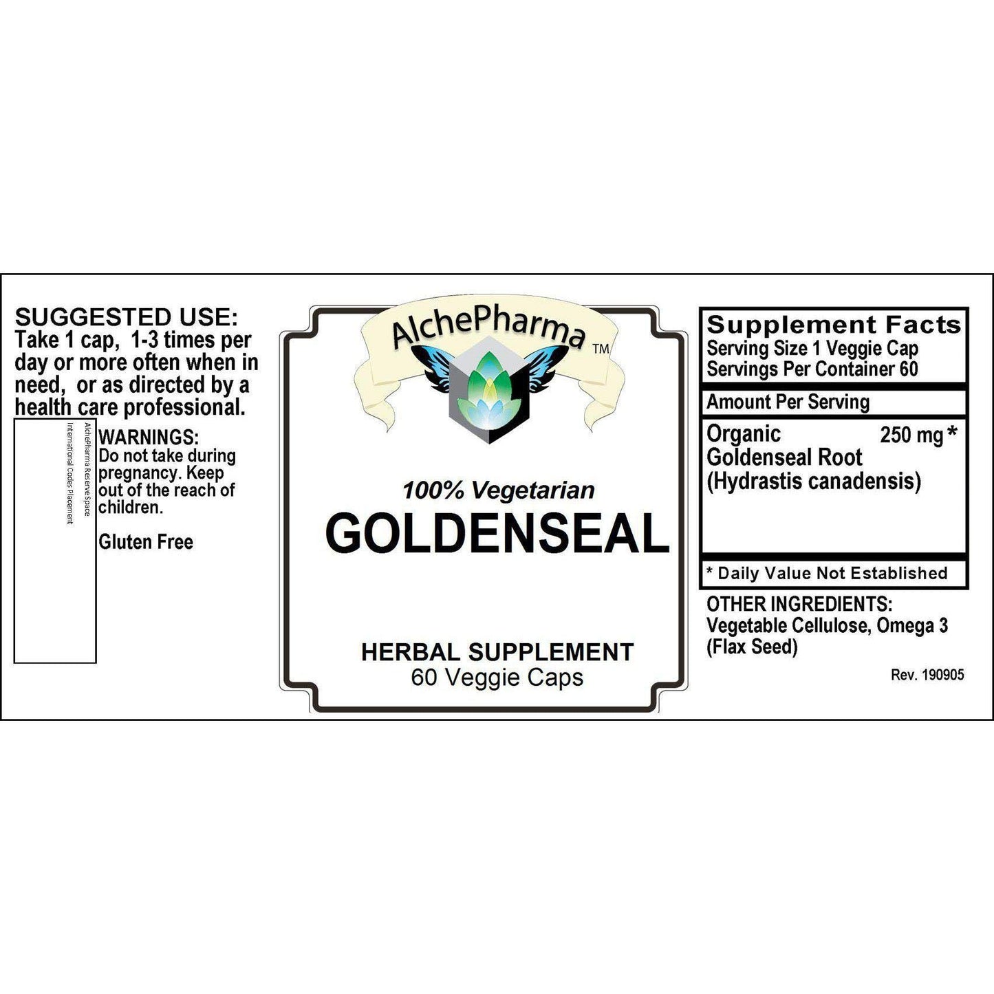 AlchePharma Goldenseal Root 250mg Capsule, 60 Count
