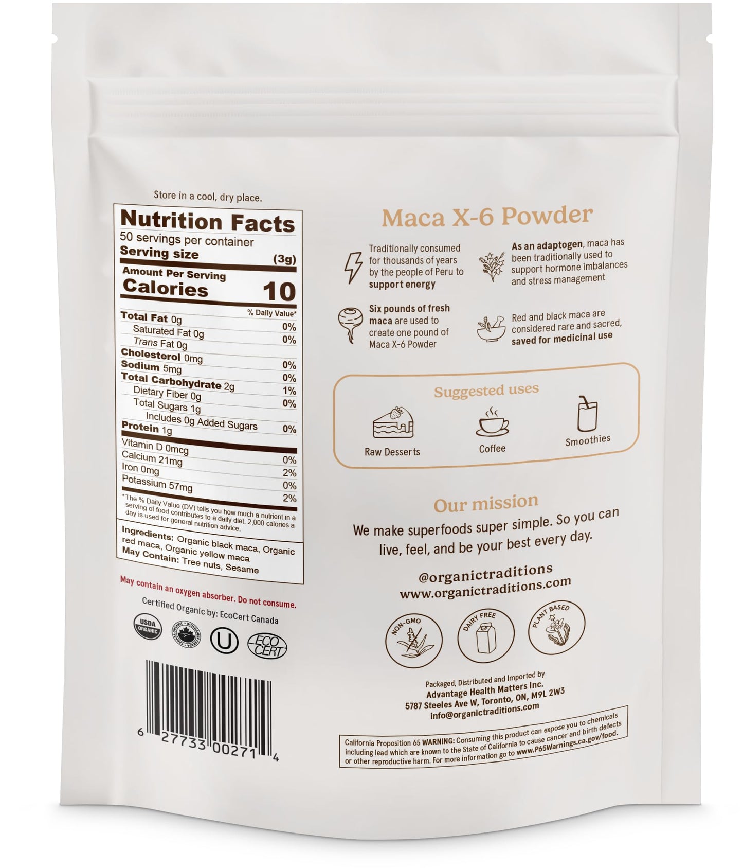 Organic Traditions Maca X 6 Powder, 1 Count