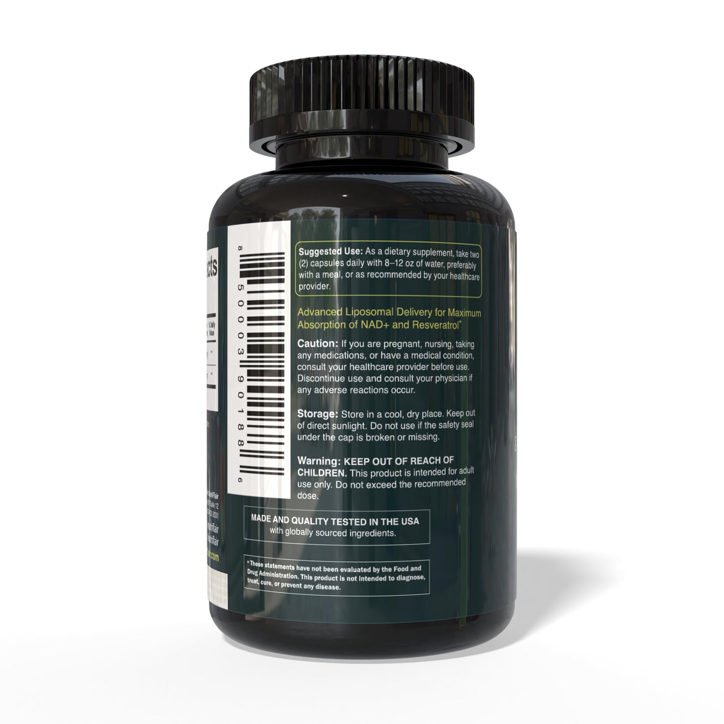 NutriFlair Liposomal NAD+ Supplement with Resveratrol 1000mg per Serving, 60 Capsules