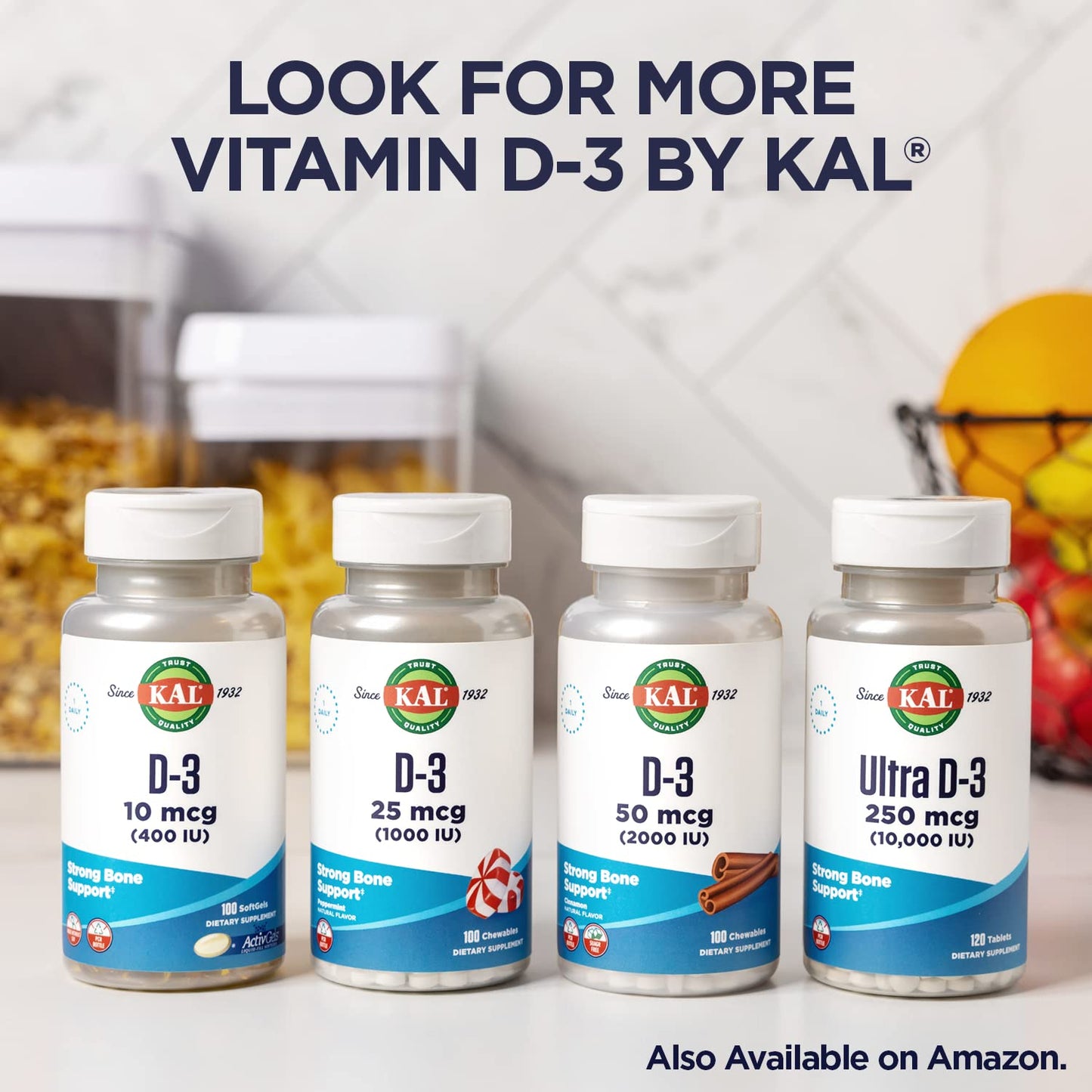 KAL Vitamin D3 5000 IU (125 mcg) High Potency Vitamin D Tablets, Calcium Absorption, Bone Health and Immune Support, Rapid Disintegration D-3 ActivTabs, 60 Tablets