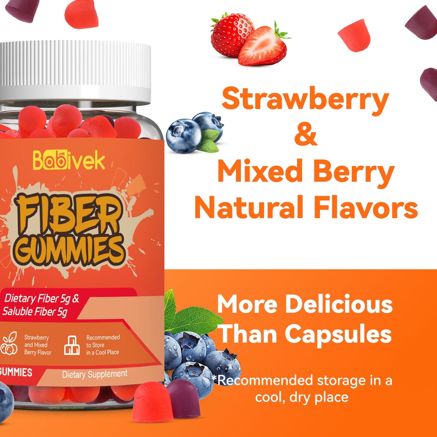 Babivek Fiber Gummies for Women and Men Dietary Fiber Gummy, 60 Count