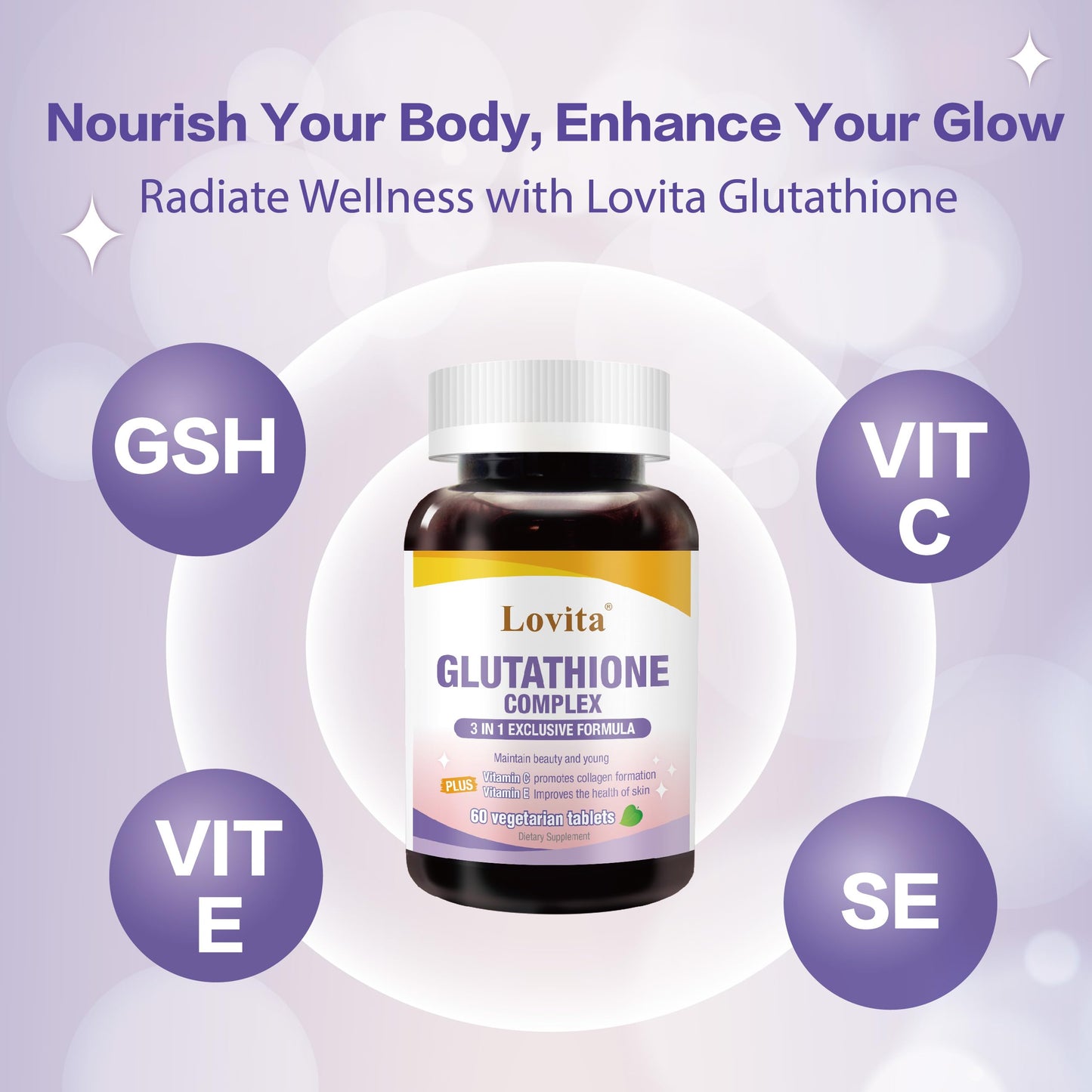 LOVITA Glutathione Complex 500mg Tablets, 60 Count