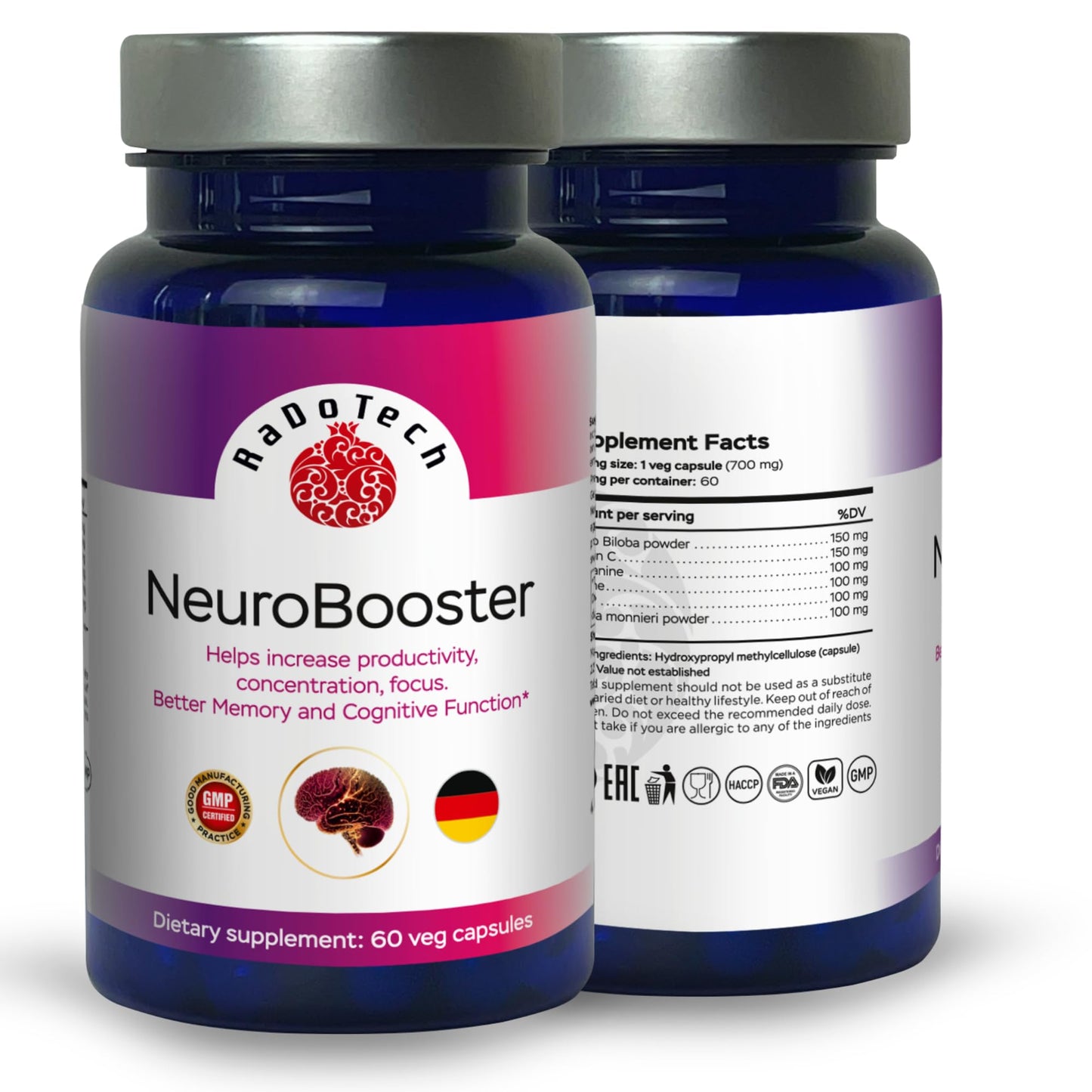 RaDoTech NeuroBooster Brain Supplement 60 Capsules