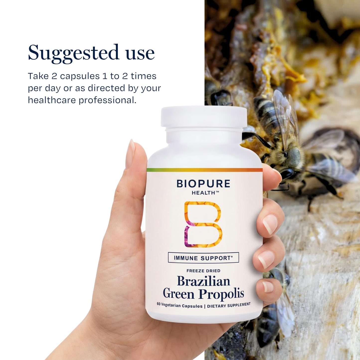 BioPure Brazilian Green Propolis Pure Propolis Extract – Natural Freeze-Dried Extract with Atrepillin-C and Phenols to Support Respiratory, Gastrointestinal, and Immune Function, 60 Capsules