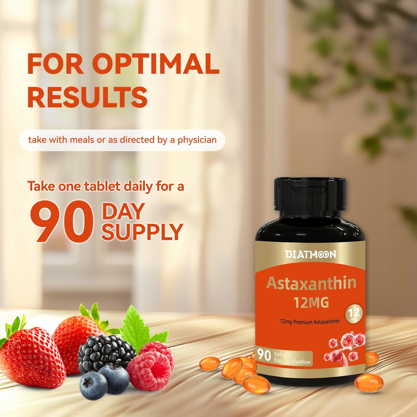 DIATMOON Astaxanthin 12mg Softgels 90 Count
