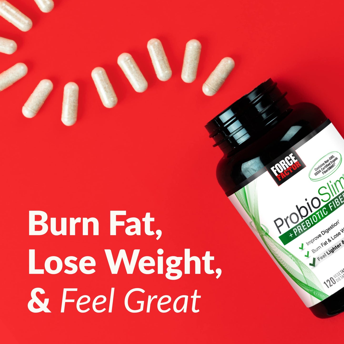 Force Factor ProbioSlim + Prebiotic Fiber Weight Loss Supplement, Probiotic and Prebiotic Digestive Health Support with Green Tea Extract and Psyllium Husk Fiber, 240 Capsules