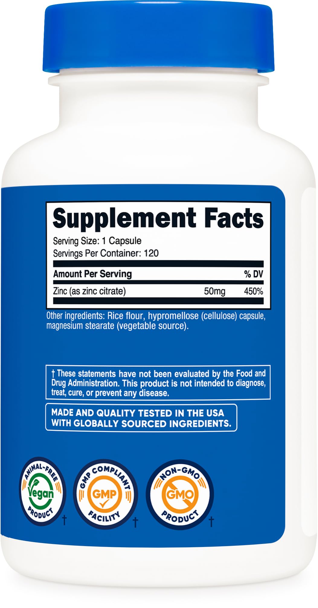 Nutricost Zinc Citrate 50 mg Capsules, 120 Count