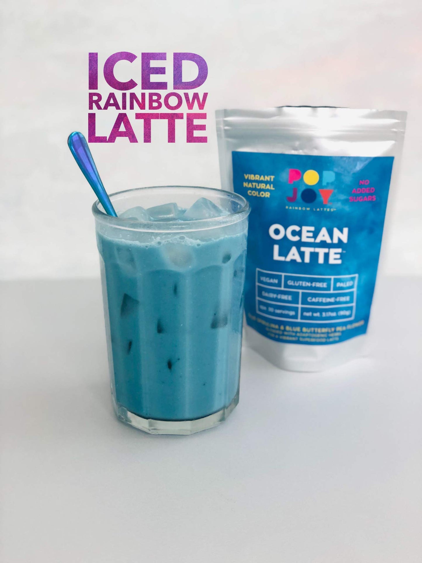 POP JOY Blue Spirulina & Butterfly Pea Ocean Latte Mix with Ayurvedic Herbs Powder 1 oz