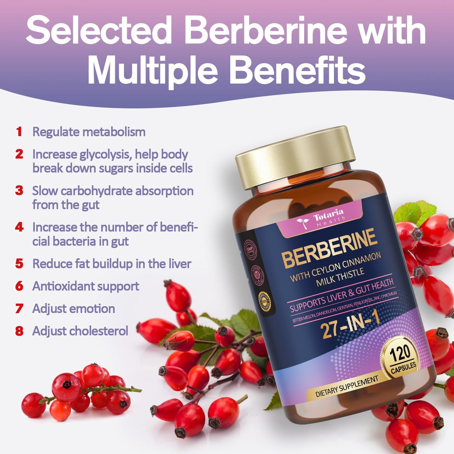 Totaria Berberine Supplement with Ceylon Cinnamon & Milk Thistle, 120 Vegan Capsules