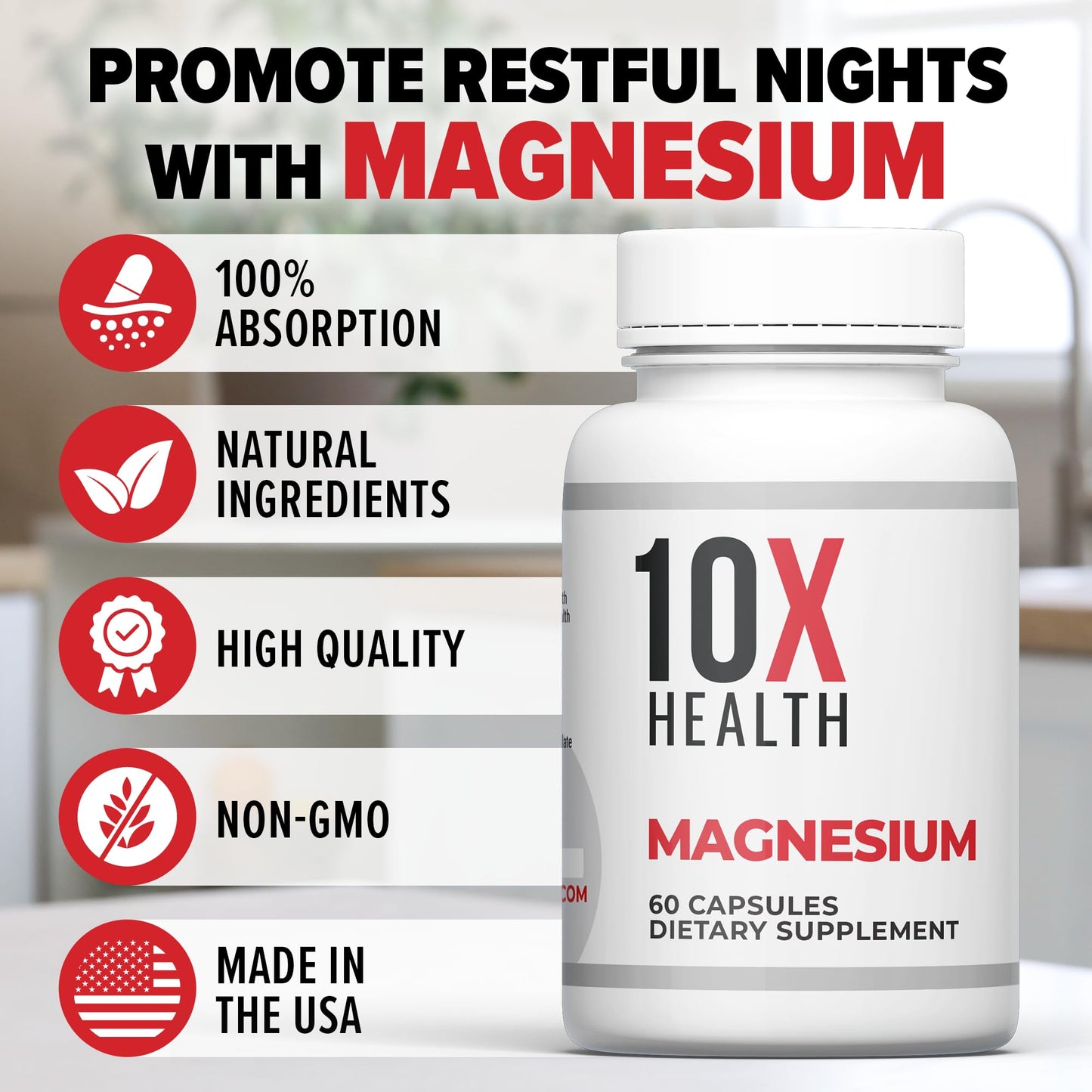 10X Health System Magnesium Citrate Supplement Capsules 60 Count