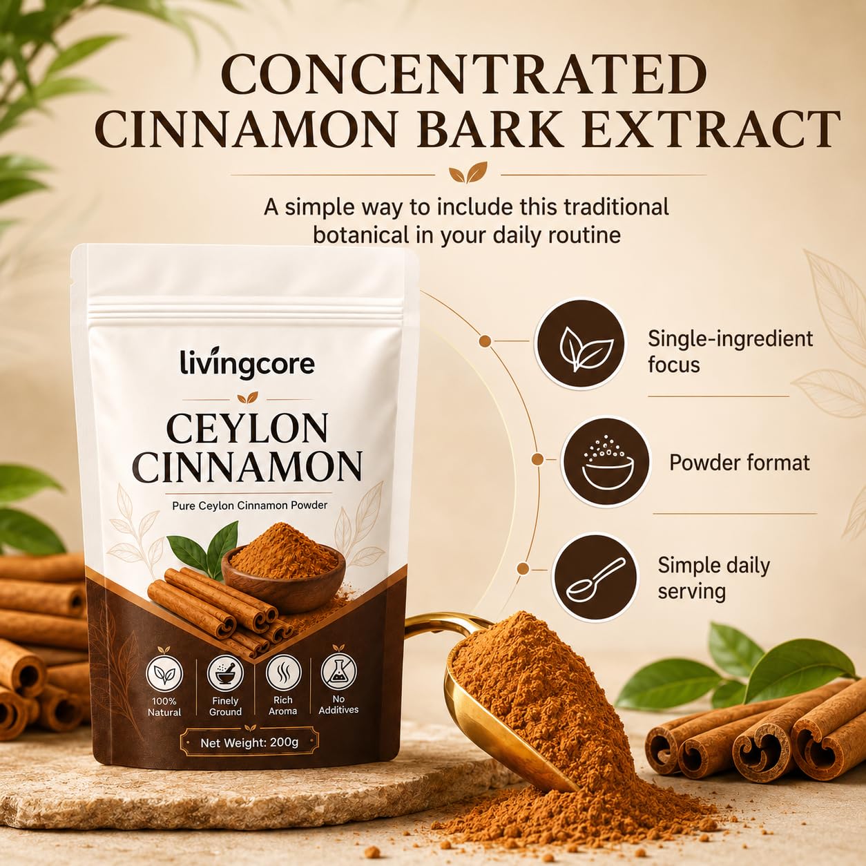 Livingcore Organic Ceylon Cinnamon Powder 7.1 Ounce