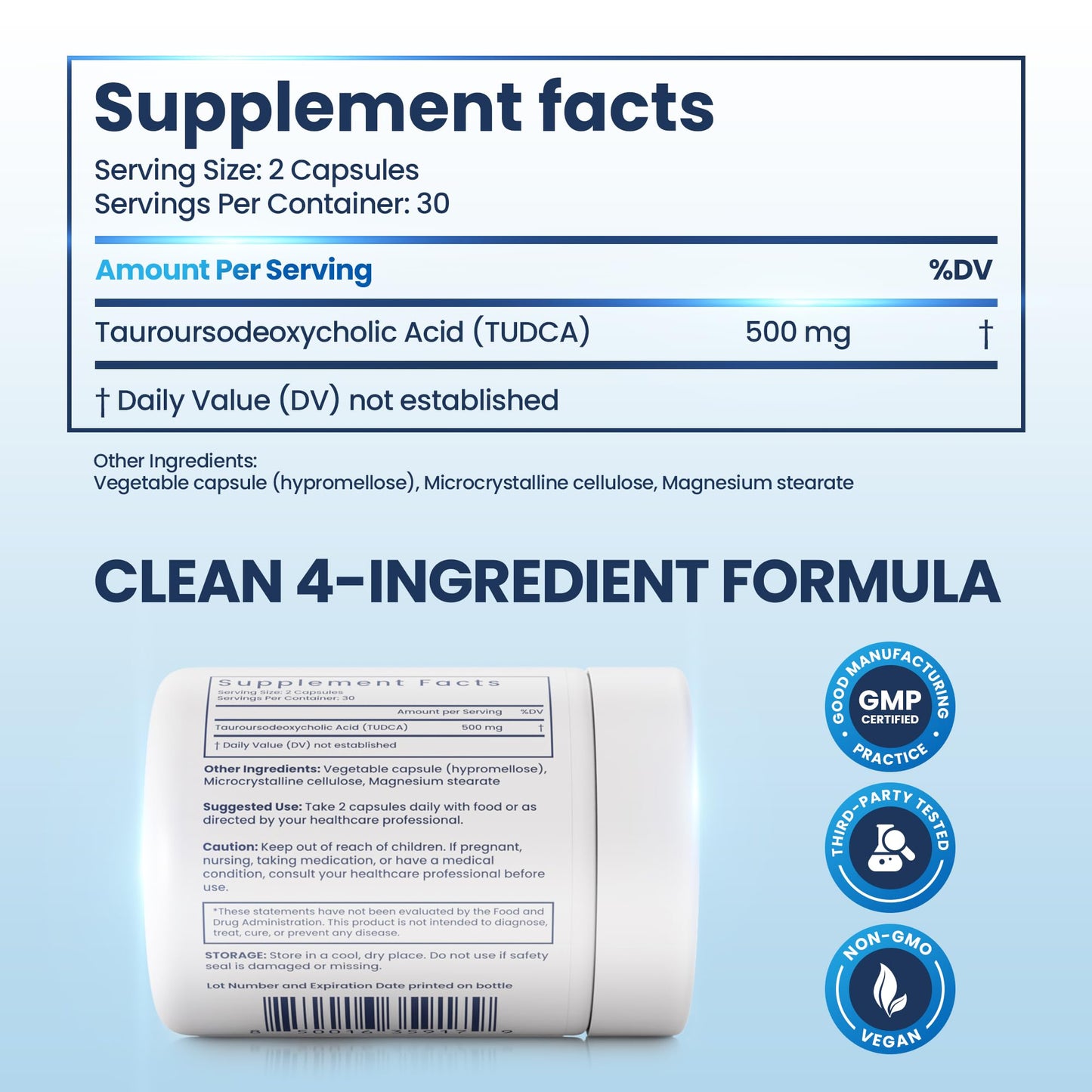 Heartwen TUDCA Tauroursodeoxycholic Acid 500mg Capsules, 60 Count