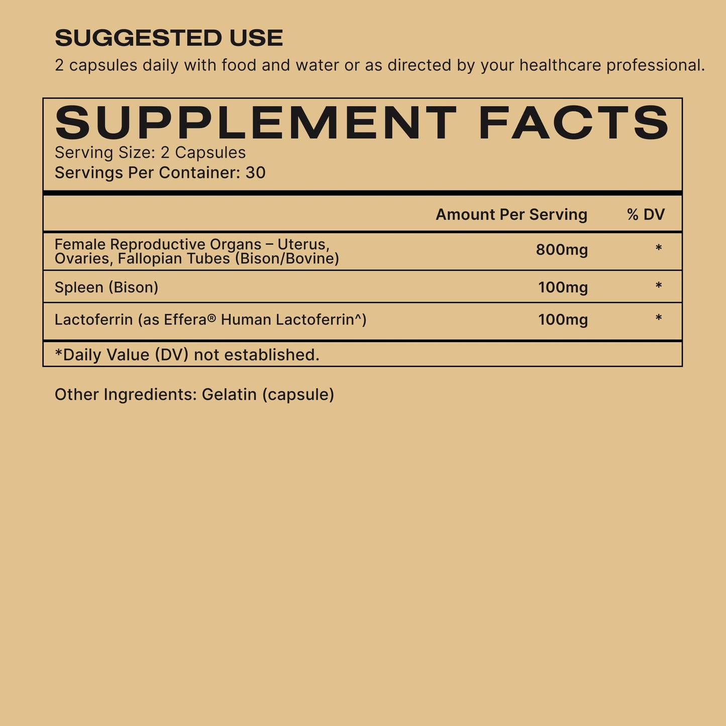 Human Nature Vital Woman Grass-Fed Bison Organ Multivitamin for Women with Iron and Lactoferrin Capsules, 60 Count