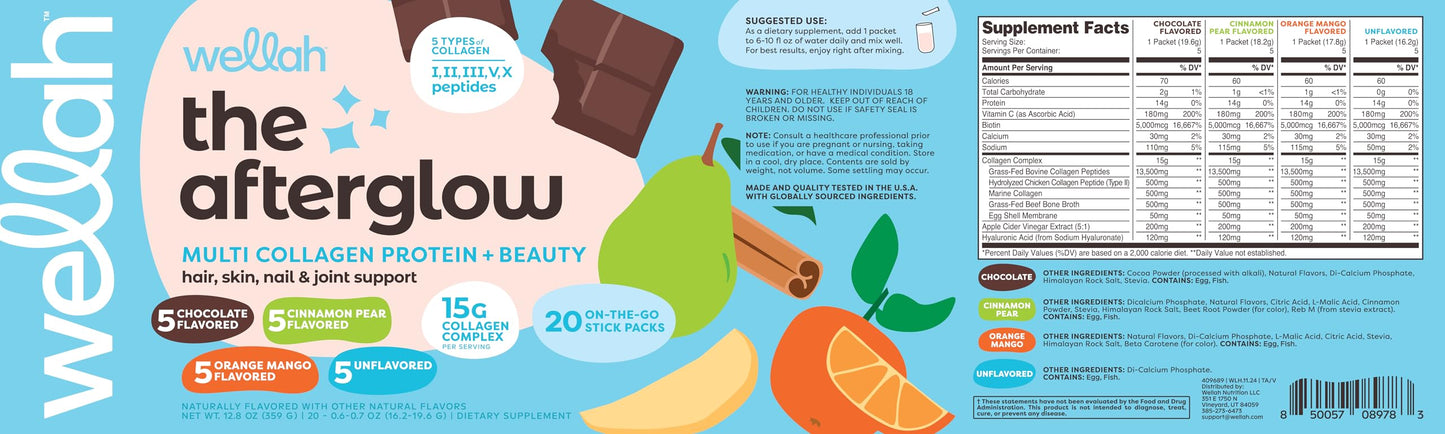 Wellah The Afterglow Multi Collagen Protein + Beauty (Variety Pack) Powder 12.8 Ounce