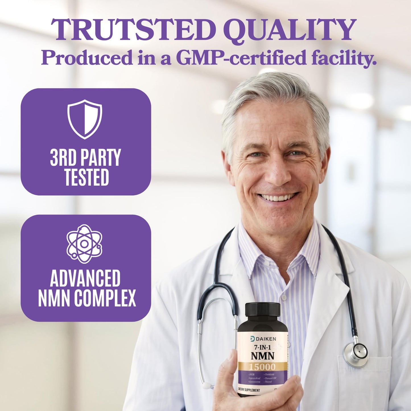 DAIKEN NMN 15000 Complex with CoQ10, D3 & Resveratrol, 90 Capsules
