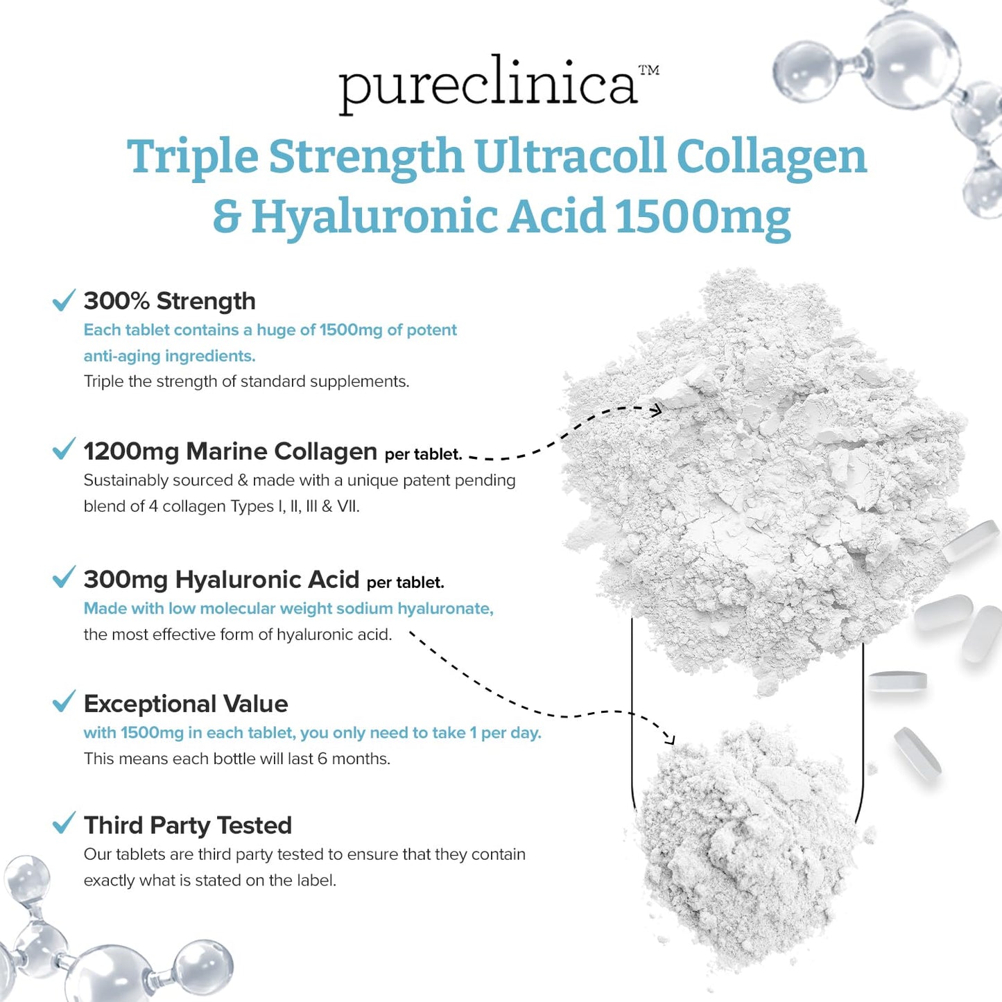 pureclinica UltraColl Collagen & Hyaluronic Acid 1500mg 360 Tablets