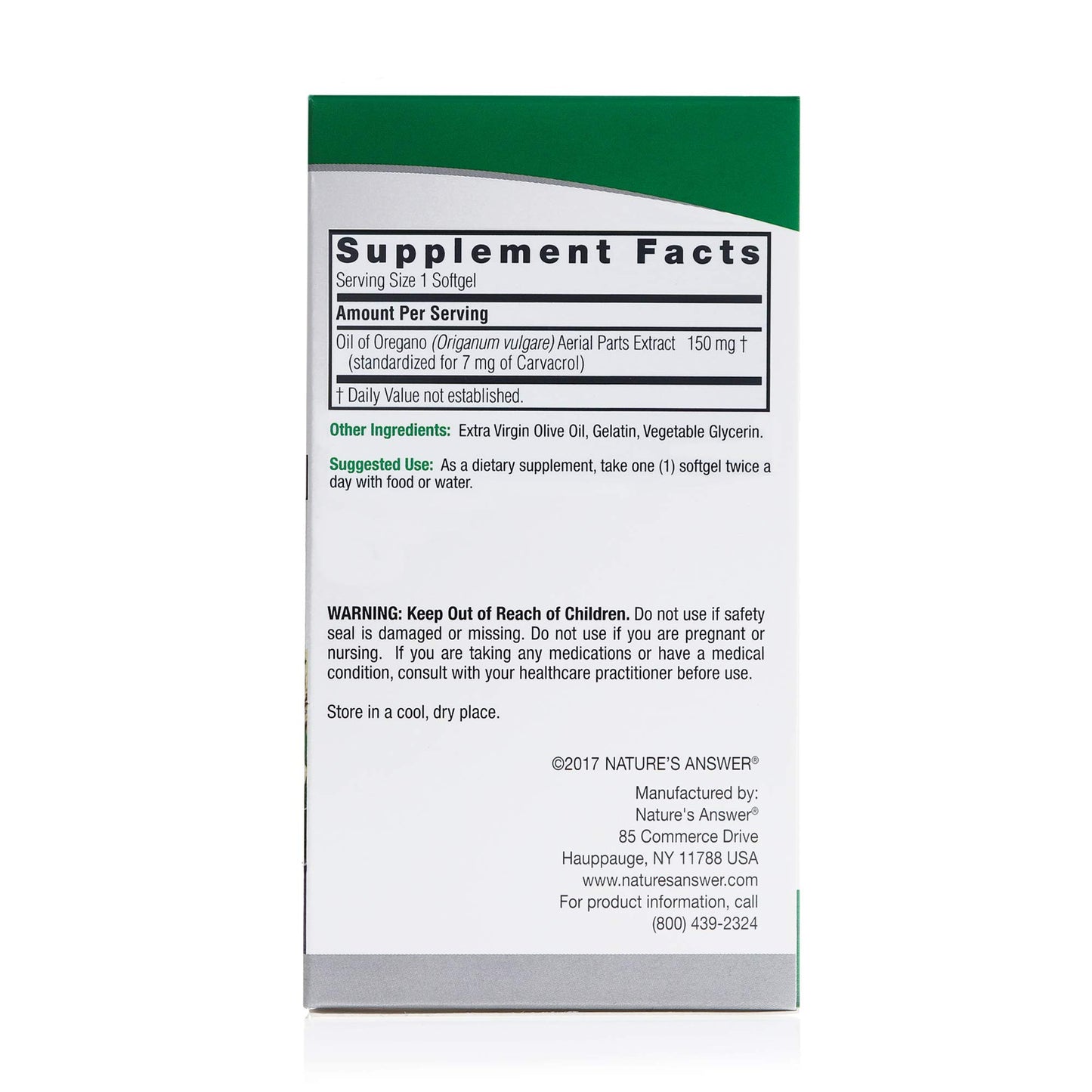 Nature's Answer Oil of Oregano Leaf Softgel 1 Count