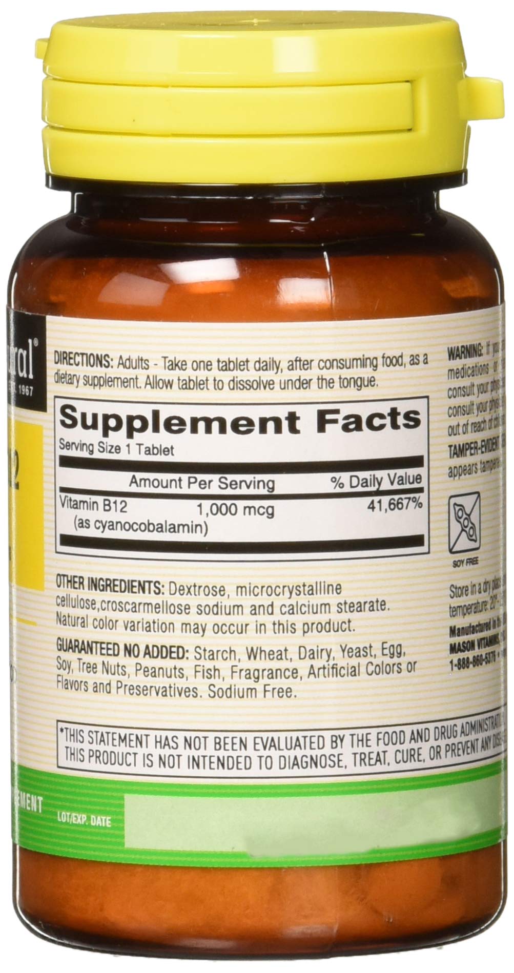 Mason Natural Vitamin B-12 1000mcg Sublingual Tablets, 100 Tablets