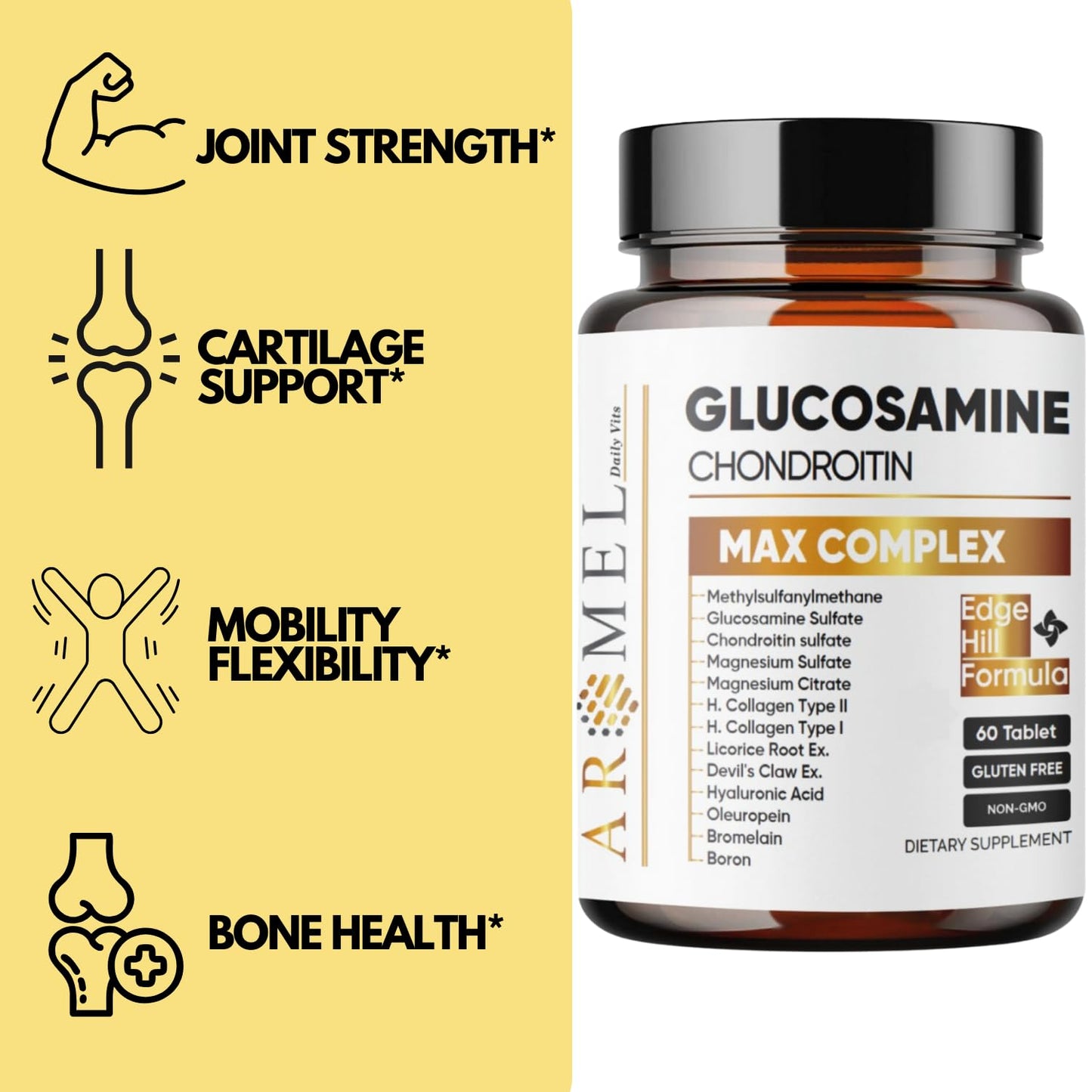 Aromel Glucosamine Chondroitin Turmeric MSM Joint Support Tablets, 60 Count