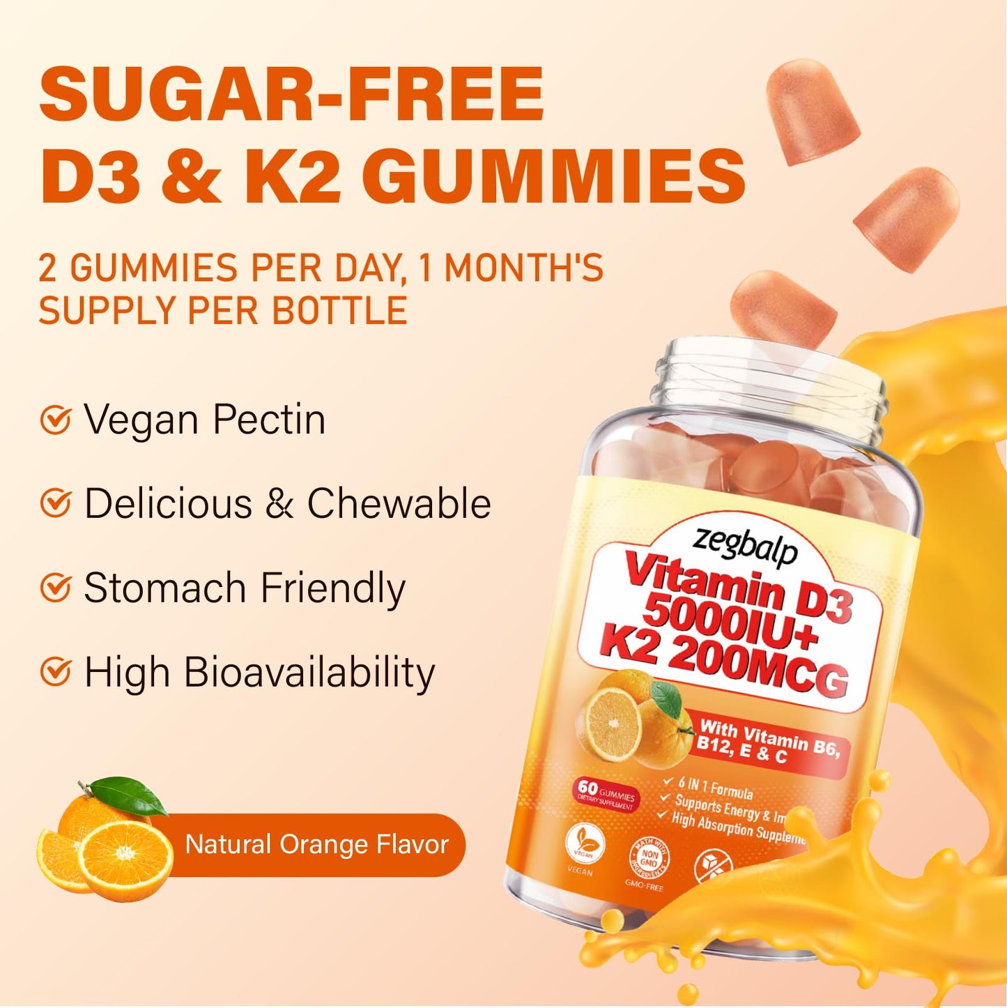 ZEGBALP Vitamin D3 K2 Gummies, 120 Count