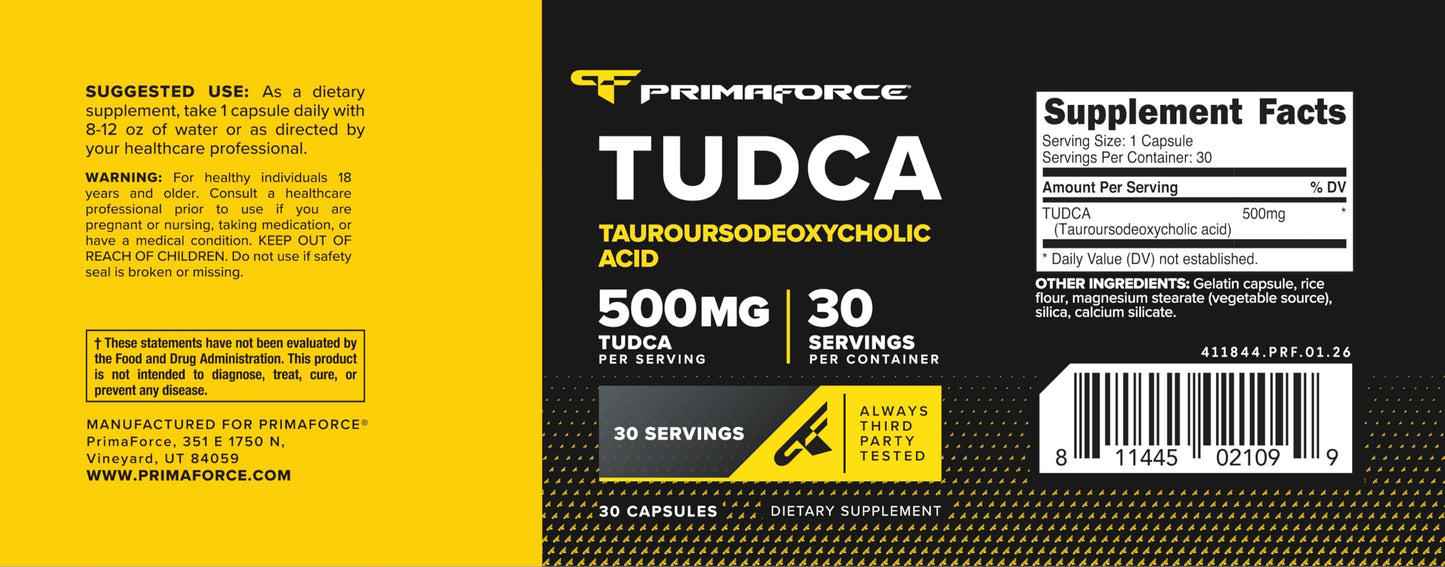 Primaforce TUDCA (Tauroursodeoxycholic Acid) 500mg Capsule, 30 Capsules