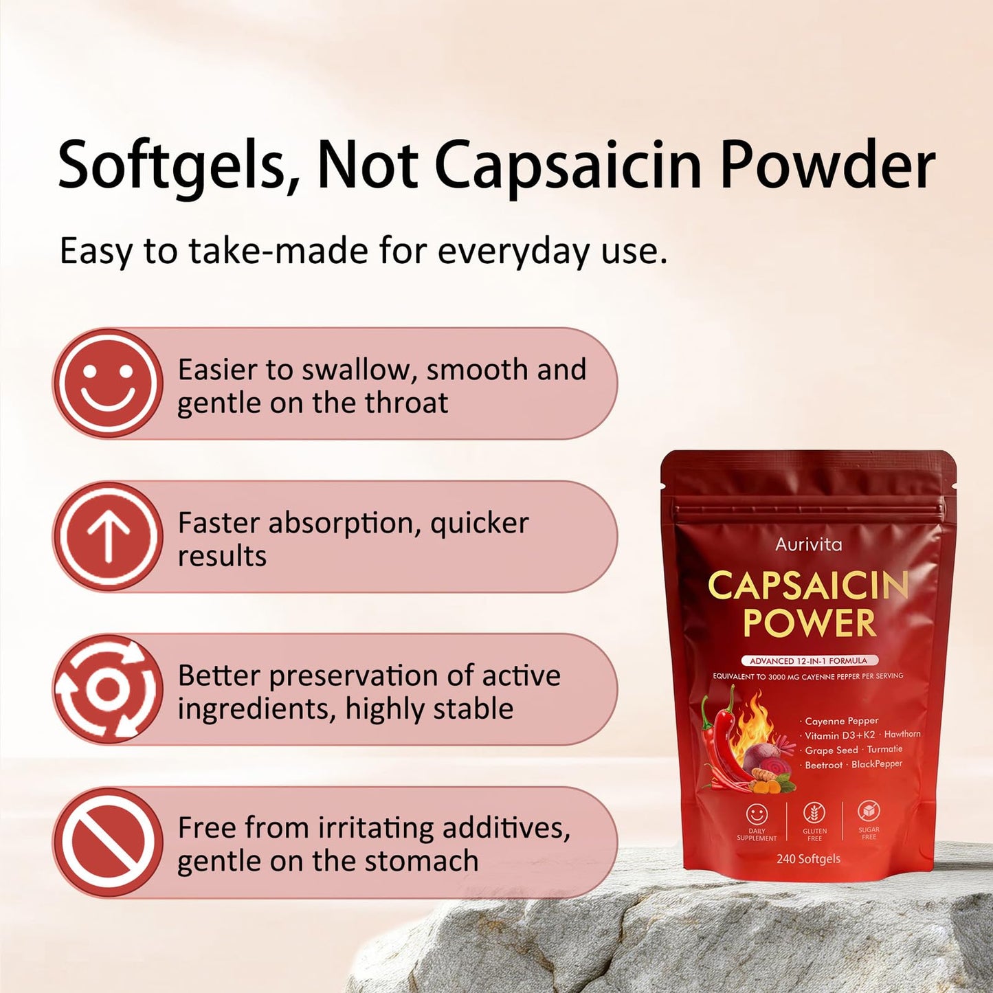 Boranel Aurivita Capsaicin Power Cayenne Pepper Softgels 240 Count