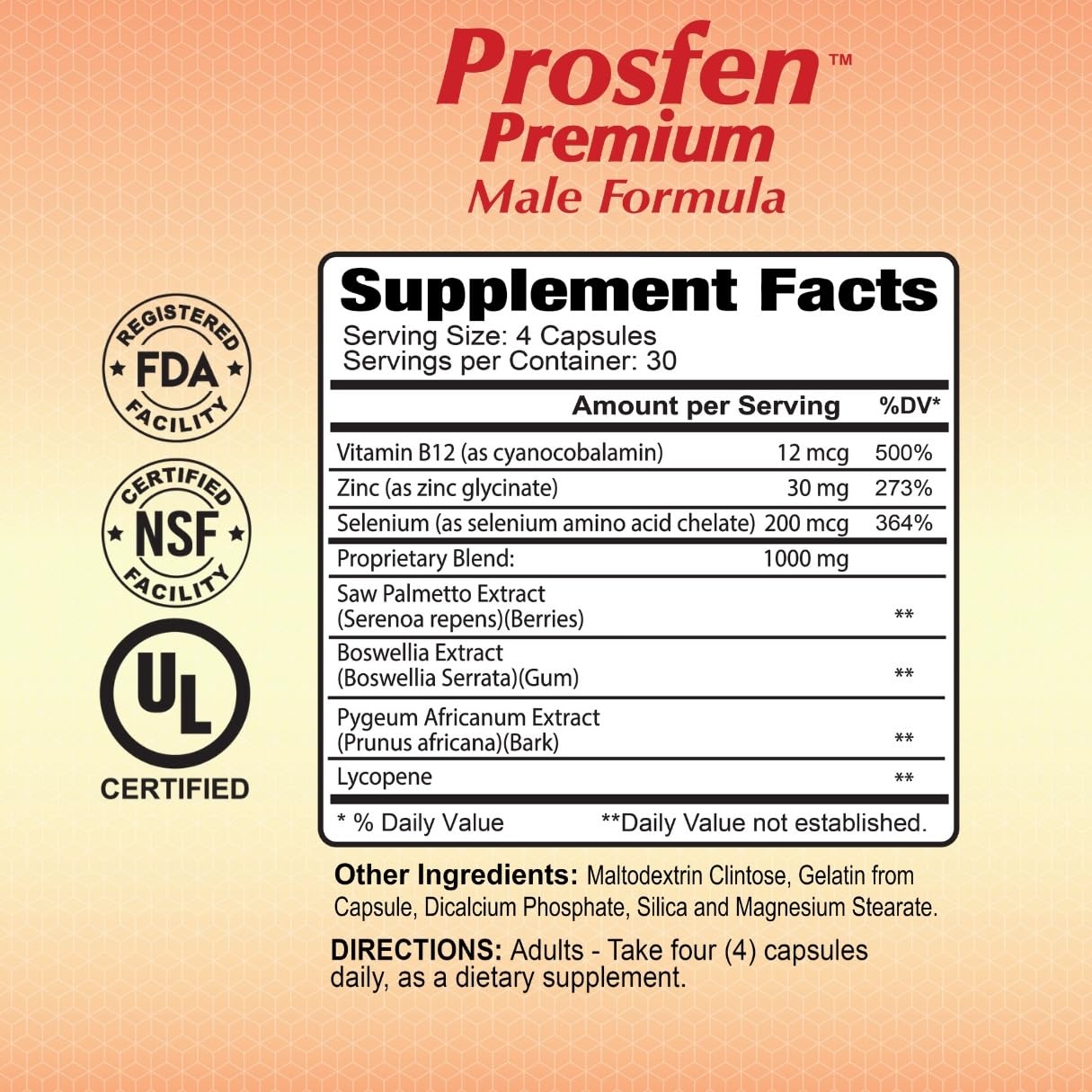 ALFA VITAMINS Prosfen Male Formula for Prostate Health, Immune Support with Saw Palmetto, Vitamin B12, Zinc & Selenium, Natural Supplement for Men, Supports Urinary Health Capsules 120