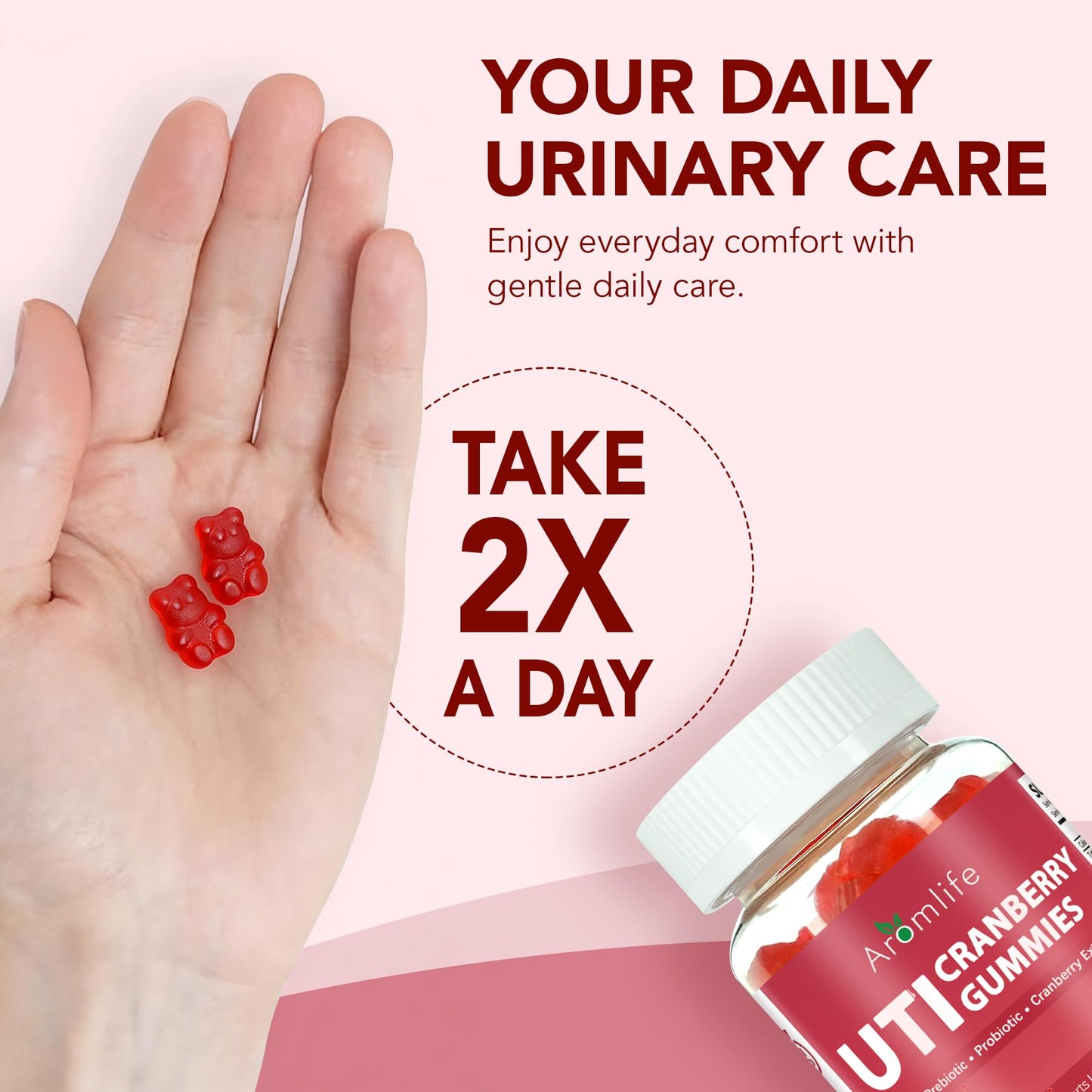 Aromlife Cranberry Gummies for UTI & Bladder, Natural Urinary Wellness Gummies with Vitamin C, Prebiotic Fiber & Probiotic, 60 Gummies