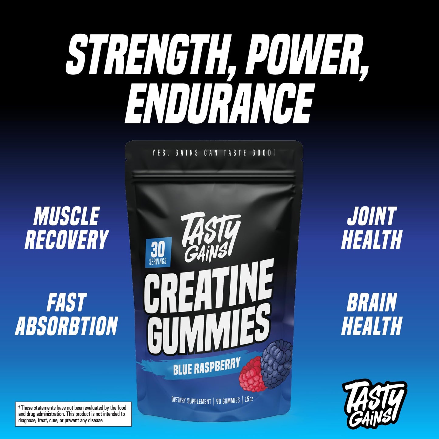 TASTY GAINS Creatine Gummies 90 Count
