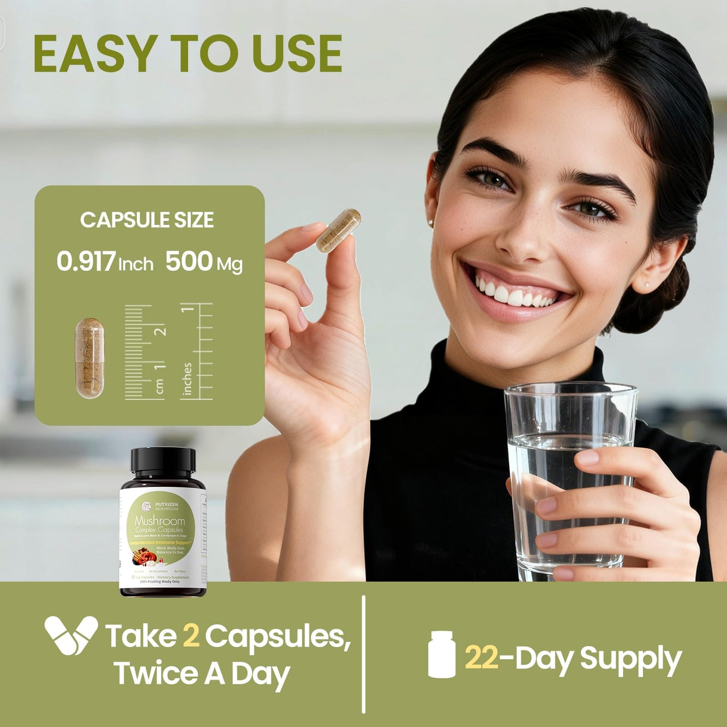 PUTRIZEN High-Efficiency Mushroom Complex Supplement Capsule 90 Count