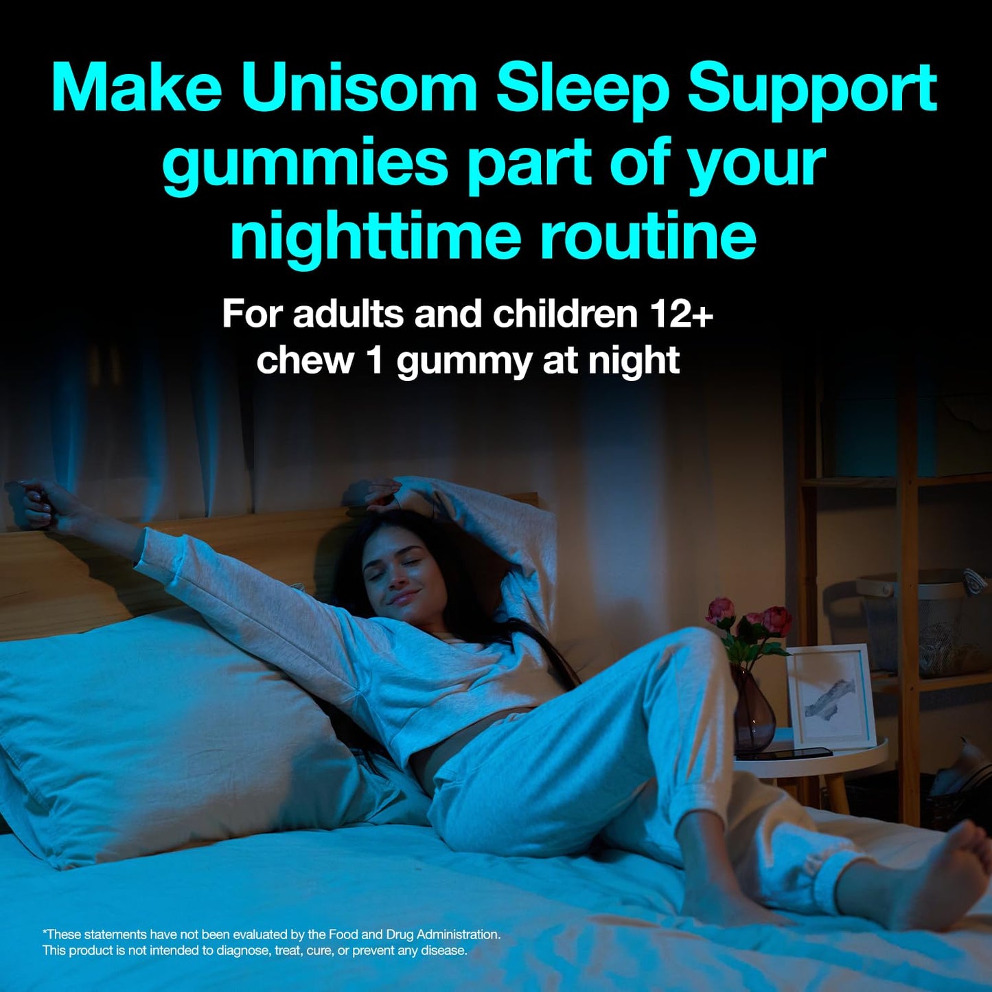 Unisom Sleep Support Gummies, 2-in-1 Magnesium Ashwagandha Drug-Free Formula, Midnight Berry Flavor, 60 Count