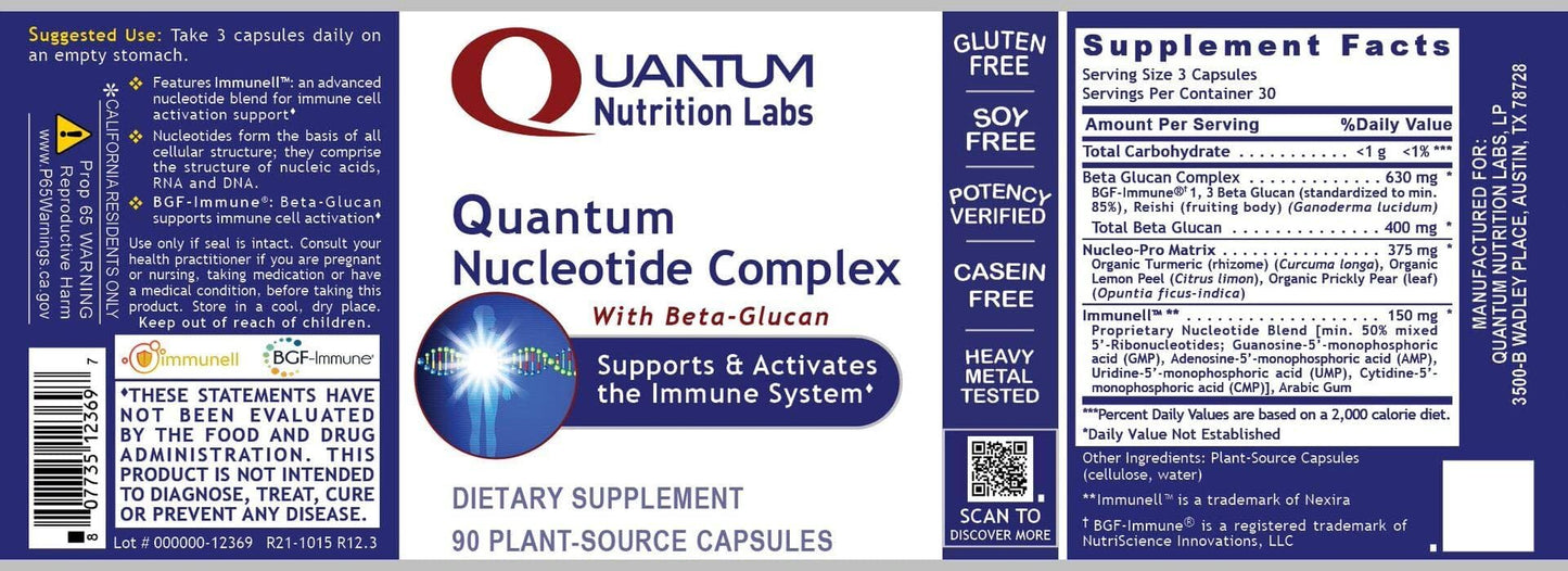 Quantum Nutrition Quantum Nucleotide Complex - Beta Glucan Immune Support Supplement with Yeast Nucleotides & Reishi, 90 Capsules